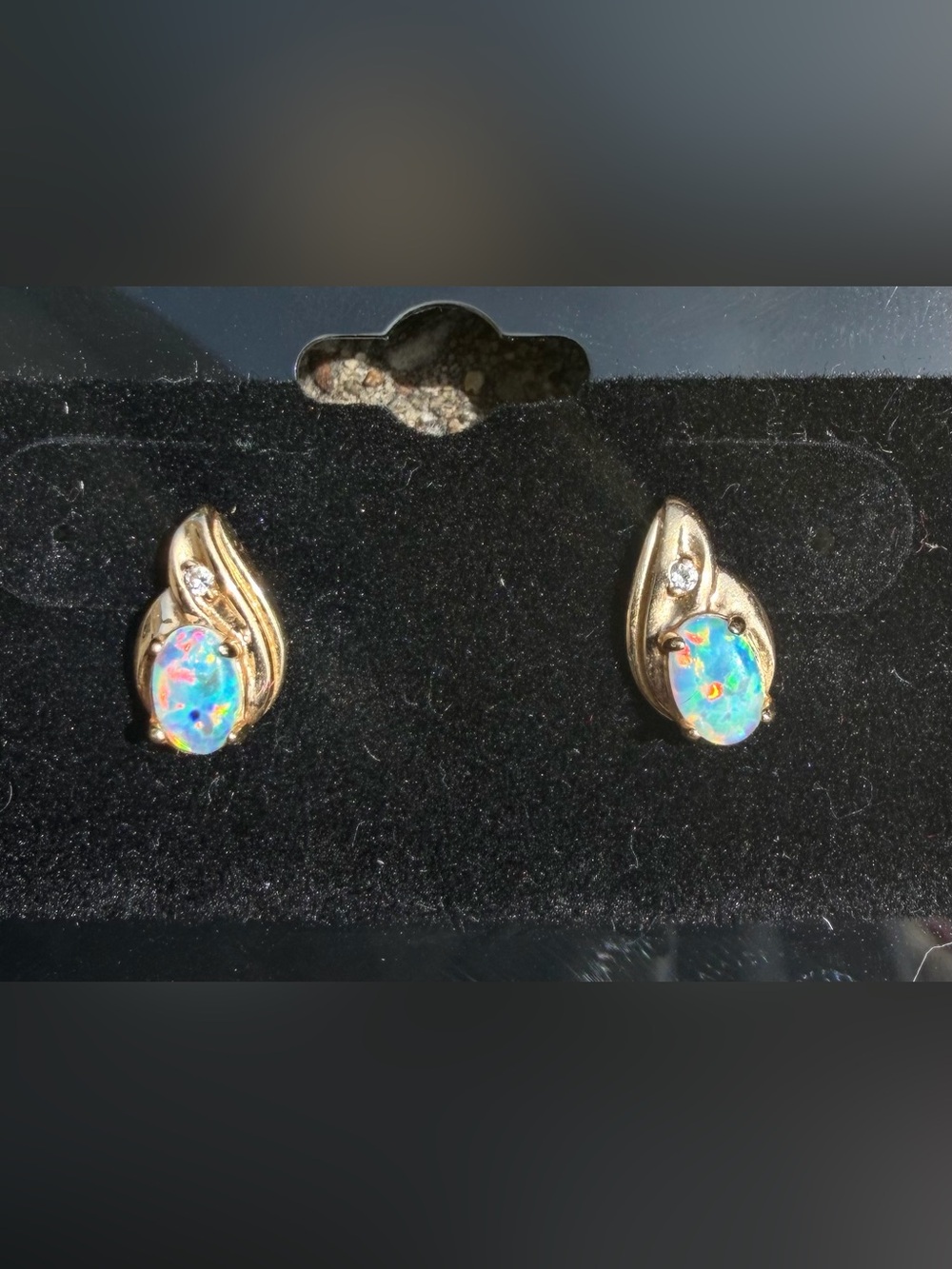 10K Yellow Gold Lab Opal & CZ Stud Earrings